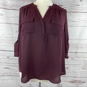 Torrid sheer purple blouse 3/4 sleeve button up